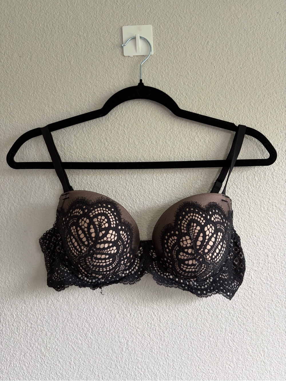 Victoria's Secret Black Lace Bra with Nude Cups